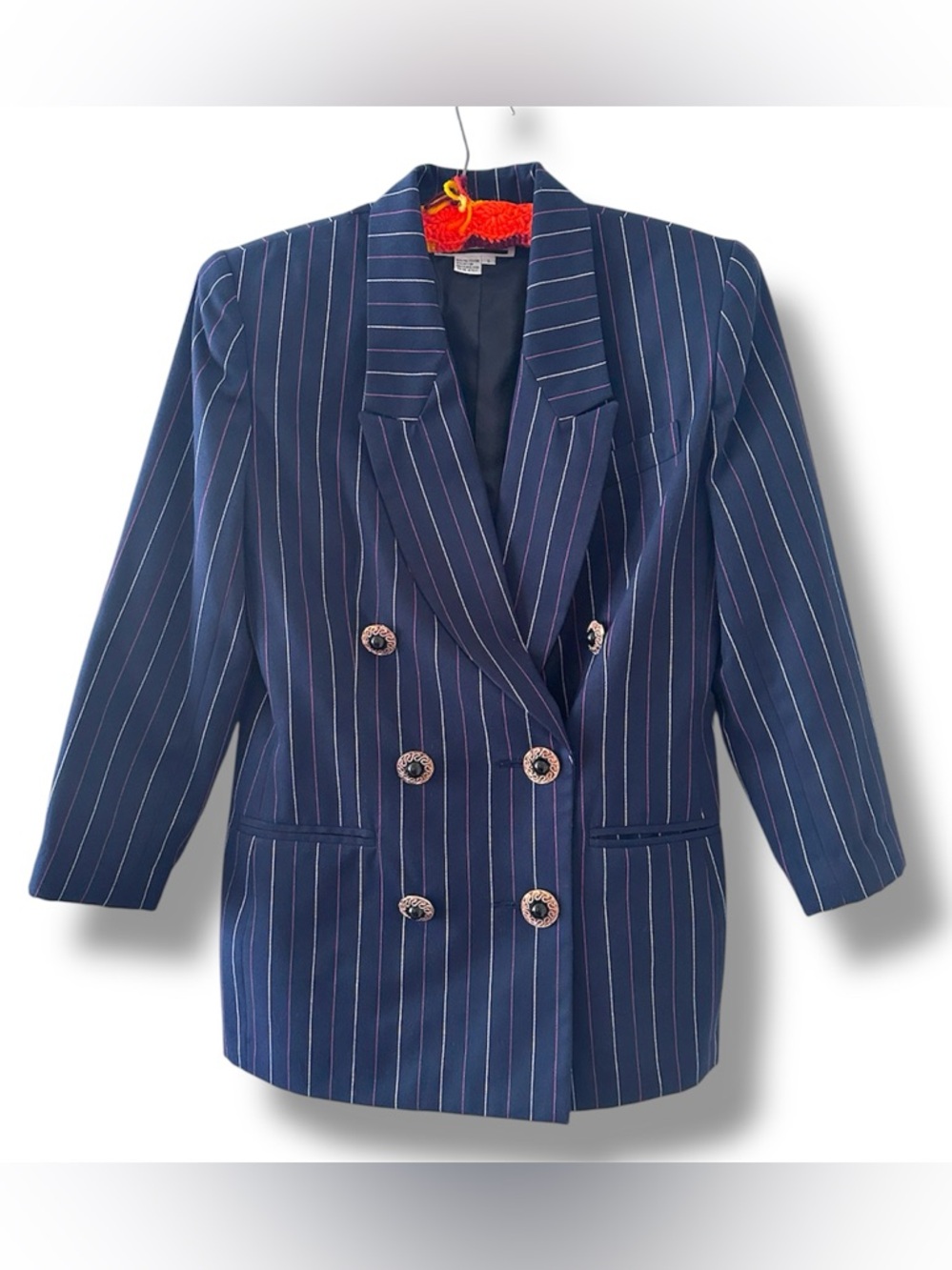Vintage 80s/90s S&K Company Navy Blue Pinstripe Blazer Women's Size 6 Nautical